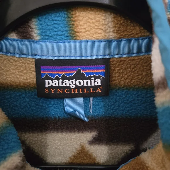 Patagonia Synchilla Fleece Pullover Snap-T Teal Brown Aztec Mountain Mens Medium